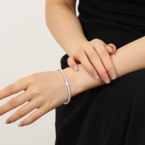 Gem's Beauty 925 Sterling Silver Tennis Bracelet Cubic Zirconia Silver Bracelets For Women 14k Gold Plated 6.5 inches-9 inches4