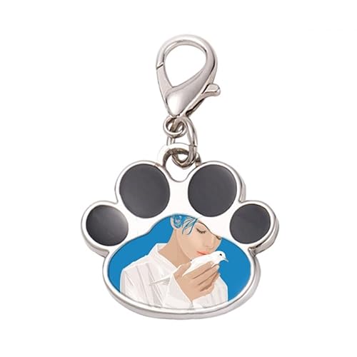 DIYthinker?Blue Peace Girl Anti-war Pattern Pet Tag Keychain Dog Cat ID