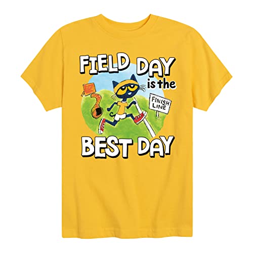 Pete the Cat - Field Day - Field Day is The Best Day - Crossing The Finish Line - Toddler & Youth Short Sleeve T-Shirt - Size Small Yellow