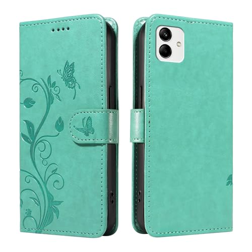 XINNI Case for Samsung Galaxy A04, Apricot Flower Tree Butterfly Embossed PU Leather Wallet Cover, Green