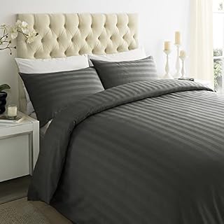 ED Luxury 250 Thread Count 100% Cotton Sateen Stripe Duvet Bed Cover with Housewife Pillowcases | 250 TC Hotel Striped Bedding (Single/Black)