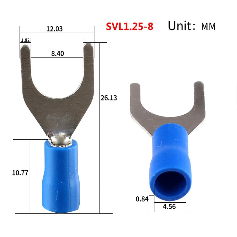 SVL1.25-8 Furcate Fork Spade 22~16AWG Wire Crimp Pressed terminals Cable Wire Connector Kit.