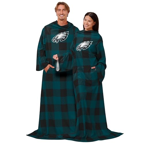 FOCO Philadelphia Eagles NFL Buffalo Plaid Oversized Wearable Throw Blanket - 48" x 71"