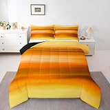 jejeloiu Yellow Comforter Gradient Yellow Orange Bedding Set Modern Design Comforter Set for Boys Girls Children Teens Bedroom Decor Minimalist Lines Duvet Set Twin Size