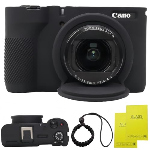 SZHSYJY V1�P�[�X�ACanon PowerShot V1�f�W�^���J�����p�J�����P�[�X - ���O���\�ȃ����Y�J�o�[�t���\�t�g�V���R���ی�P�[�X�A�X�N���[���v���e�N�^�[2���ƃ��X�g�X�g���b�v1�{�t��(�u���b�N)