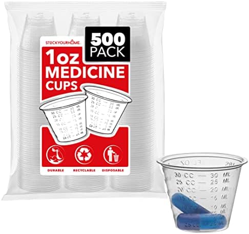 Stock Your Home 1 oz Disposable Medicine Cups (500 Count) - Clear Plastic Measuring Cups - Embossed Medicine Cups for Pills, Liquid Medicine, Epoxy, Cooking, Food Sampling, Wine Tasting, Jello Shots