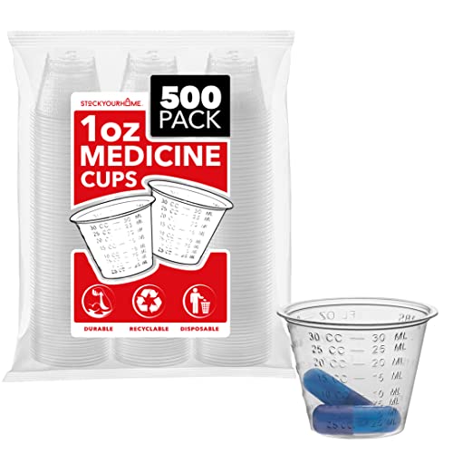 Stock Your Home 1 Oz Disposable Medicine Cups (500 Count) - Clear Plastic Measuring Cups - Embossed Medicine Cups For Pills, Liquid Medicine, Epoxy, Cooking, Food Sampling, Wine Tasting, Jello Shots #TOP3