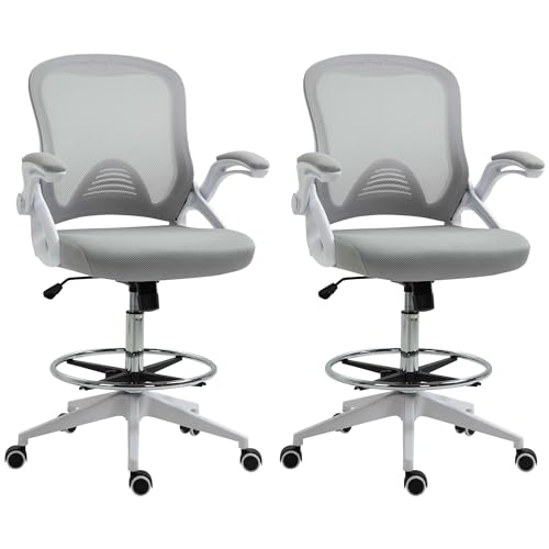 Vinsetto Lot de 2 fauteuils de Bureau Chaise de Bureau Assise Haute réglable dim. 64L x 60l x 106-126H cm Tabouret de Bureau pivotant 360° Maille Respirante...