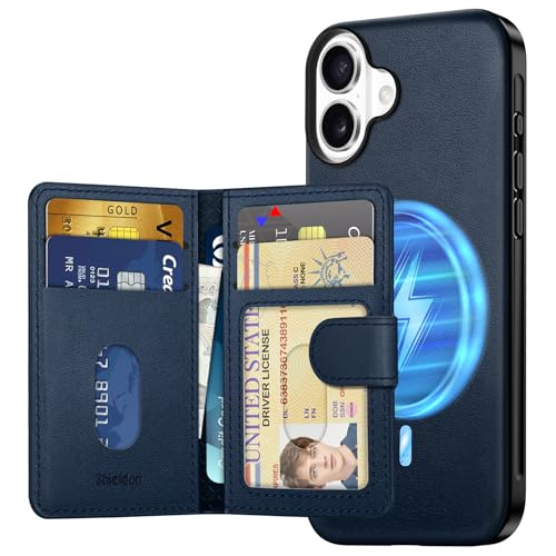 Coque en Cuir iPhone 16 Plus Shieldon Etui Nappa Bleu Marine Luxe