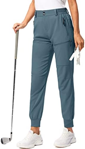 Pudolla Women's Golf Joggers Lightweight Hiking Cargo Pants Waterproof for Travel Camping Walk with Zipper Pockets(Dusty Blue Small)
