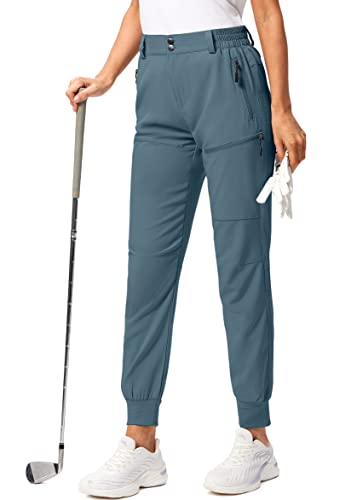 Pudolla Women's Golf Joggers Lightweight Hiking Cargo Pants Waterproof For Travel Camping Walk With Zipper Pockets(Dusty Blue Small) #TOP7