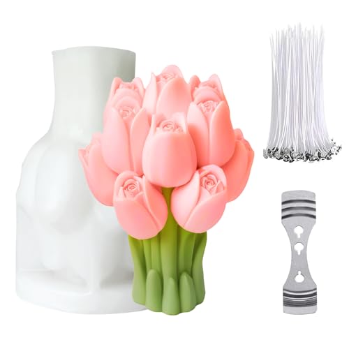 JDH Stampo in silicone a forma di fiore, stampi per candele bouquet di tulipani, stampi per candele in resina con fiori 3D per forniture fatte a mano fai da te, stampo per ornamenti floreali per