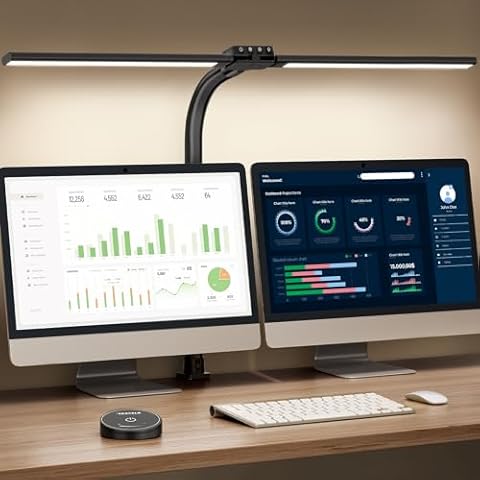 LED Desk Lamp with Clamp, Wireless Remote Control Dimming Stepless Architect Desk Lamps for Home Office, 25 Lighting Modes Adjustable LED Table Lamp, Study Eye-Caring Dual Head Gooseneck Lamp for Desk Cover