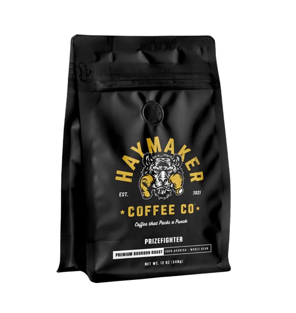 Haymaker Coffee, Barrel-Aged Bourbon Roast, Whole Bean, 12 Ounce, Roasted in USA