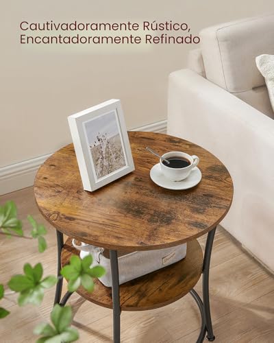 Mesa auxiliar redonda VASAGLE con descuento, 2 niveles, estable
