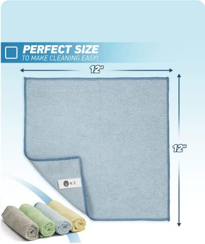 WEAWE Microfiber Cleaning Cloth, Rags for Cleaning 12 Pack, Reusable and Lint Free Cloth, Will Not Fade, 12 × 12 Inch, 4 Colors