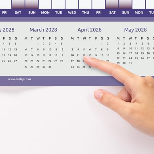 Akademischer Wandplaner 2026 2027, A3, Jahresübersicht, UK-Kalender, 42 cm x 29 cm, Schullehrer, Studenten, Jahresdiagramm (Regenbogen)