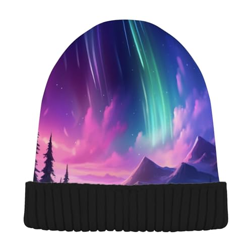 Starry Sky Aurora View Beanie Hats Men Women Cuffed Skull Cap Winter Warm Knit Beanies Reversible Thick