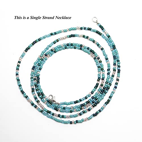 Blue Teal Silver Seed Bead Necklace, Thin 1.5Mm Single Strand Beaded Necklace #TOP5