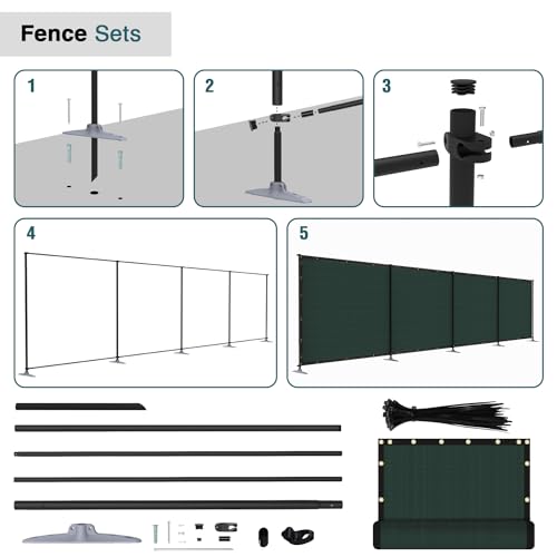 ECOOPTS 6'Hx24'L Privacy Fence Set with Poles and Rails Ground Spikes Fence Kit for Patio Garden Pool Yard (Green) by ECOOPTS - Image 5