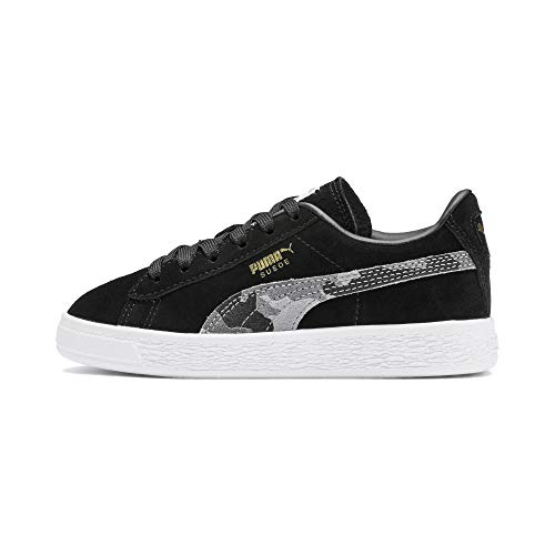 PUMA Unisex-Child Suede Classic Sneaker, Black-Castlerock White, 7 M US Big Kid