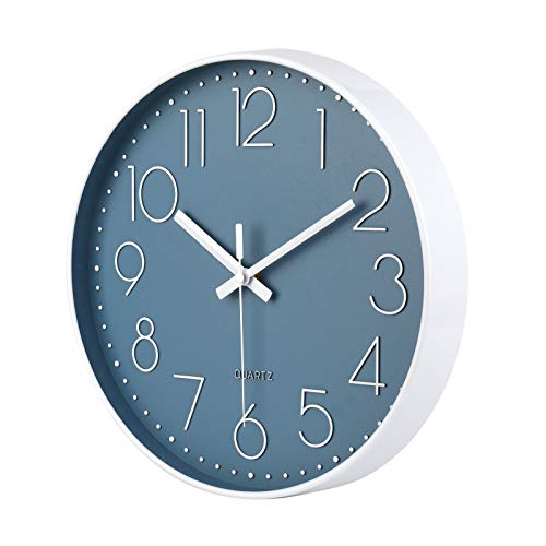 Image of jomparis 13 1 /2 Inches Blue Wall Clock Modern Style Indoor Outdoor Decor Clocks for Pool Patio Home Bedroom Living Room