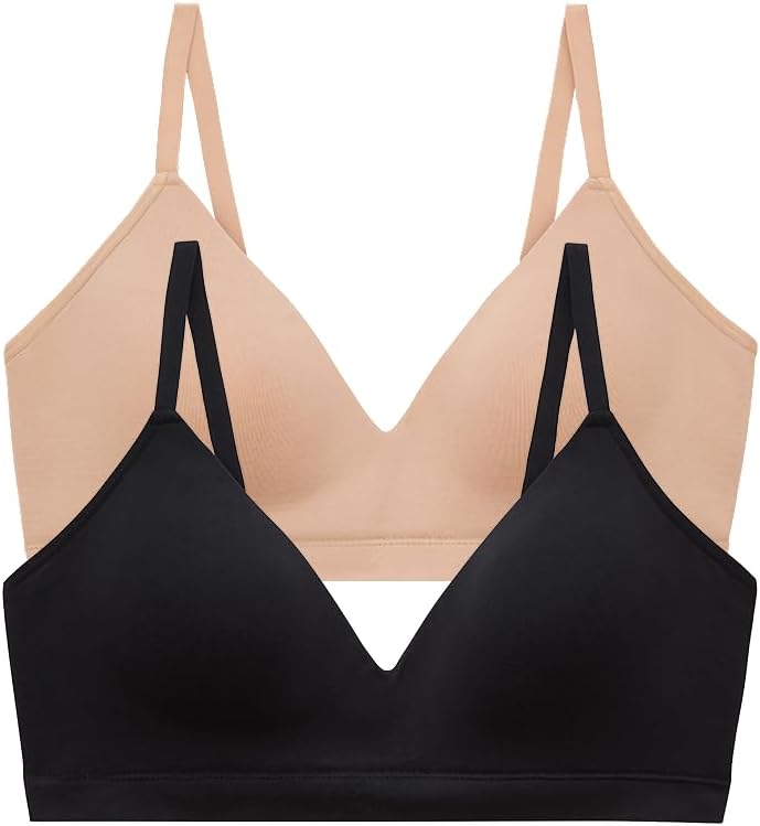 ThirdLove Form Fit Wireless Bra, Wire Free Bras with Support and Lift, Seamless, Comfortable Bras for Women, 2 PK Black/Taupe