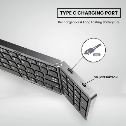 Image of Tobo Wireless Bluetooth Foldable Keyboard Full Size Multi-Device Portable Keyboard, Compact, Silent & Rechargeable, Connect Upto 3 Devices for Tablet /Laptop /Phone /Android TD-B089