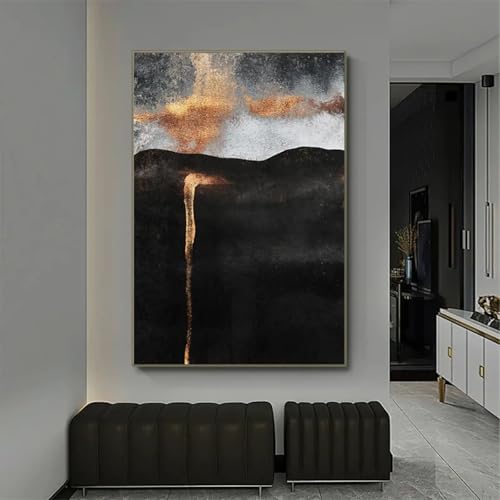 Peintures murales noir et or sables mouvants toile abstraite 35x50cm sans cadre pour salon
