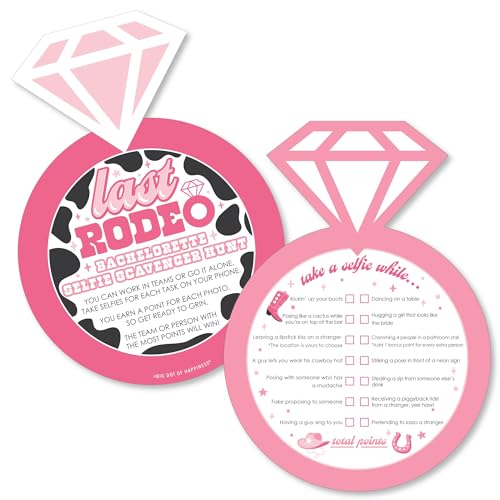 Big Dot of Happiness Last Rodeo - Selfie Scavenger Hunt - Pink Cowgirl Bachelorette Party Game - Set of 12