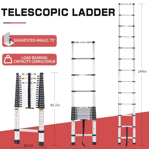 RIKADE Telescoping Ladder 20.3FT & Attic Ladder, Heavy Duty Aluminum with Non-Slip Feet, 330lb Capacity for RV, Attic, Loft & Multi-Surface Use by RIKADE - Image 4