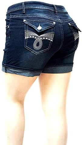 Premium Women's Plus Size Blue Cotton Denim Jeans Shorts Stretch Distressed (14, GIVE ME Five FV-91030 Blue)