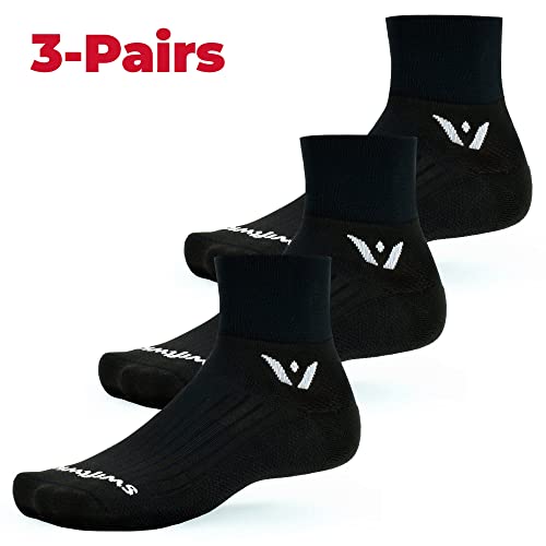 Swiftwick - ASPIRE TWO Meias de Corrida e Ciclismo, Leve, Ajuste de Compressão, Preto, 3 pares, Larg