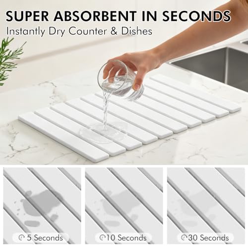 WSBArt 4 Pcs Stone Dish Drying Mat Set, 24''x16'' Large Super Absorbent Diatomaceous Earth Stone Drying Mat Faucet Mat with 2 Coasters, Collapsible Quick Dry Mat for Kitchen Counter Dishes by WSBArt - Used condition - Image 3