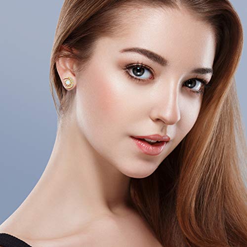 Milacolato 925 Sterling Silver Stud Earrings for Women 18K Yellow Gold Plated Cubic Zirconia Crescent Moon Star Earrings Created Opal Stud Earrings for Sensitive Ears