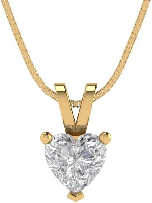 Clara Pucci 14K Yellow Gold Plated Solitaire 16" Box-Chain Necklace - Sterling Silver 0.5ct Heart Cut Diamond Pendant