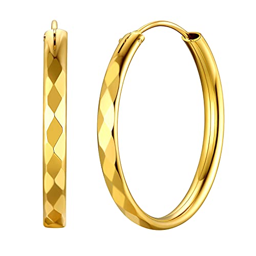 Creoles Plaqué Or Femme Anneau Boucle d'oreille Creole 30 mm Bijoux Boucles d'oreilles Doré pour Fille