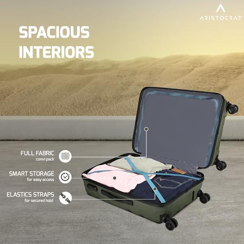 Image of Aristocrat Rock | Set of 2 Trolley Bag, 55+66 Cm, Small+Medium Hardside Luggage | 4 Wheels, Combination Lock | Polypropylene | Suitcase for Travel | 7 Year International Warranty | Ivy Green
