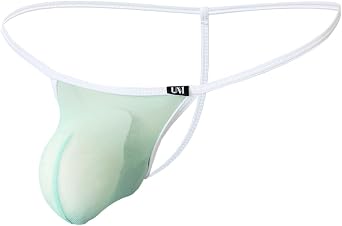 Mens Mesh Thong Underwear - Sexy Transparent Low Rise G-String with Contrast Bulge Pouch