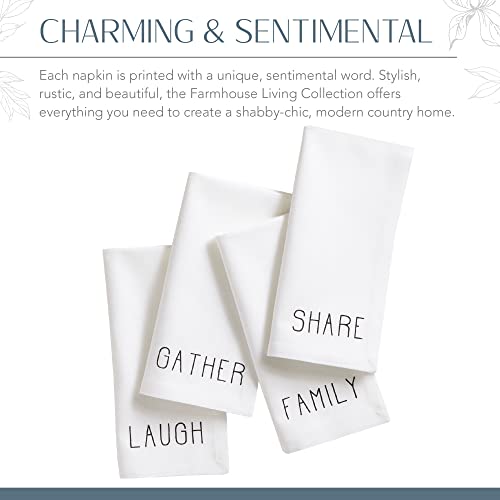 Elrene Home Fashions Farmhouse Living Sentiments Napkins, Set Of 4, 20" X 20", Black/White 4 #TOP4