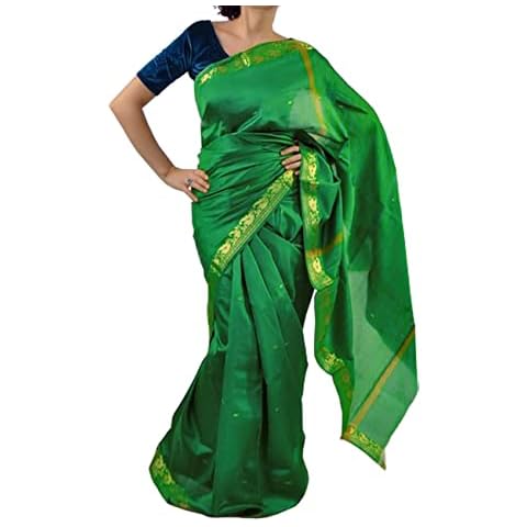 Sanskruti India Indischer Ethnischer Sari-Stoff für Damen, traditionelles Banarasi-Kunst, Sari, Wickelstoff, Kleider. - Grün - Einheitsgröße Cover