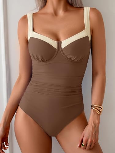 Image of B2prity Women's One Piece Swimsuits Tummy Control Bathing Suits Push Up Swim Suit Color Block Swimwear