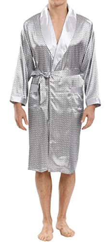 Men's Satin Robe with Shorts Silk Bath Robe Luxurious Kimono Nightgown Pajamas Bathrobes - Main Image