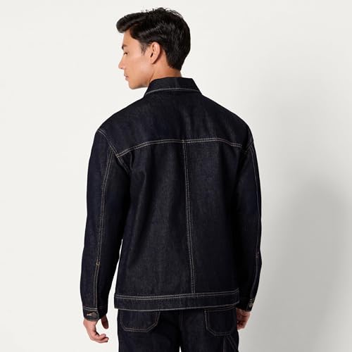 Image of Amazon Essentials Men's Heavyweight Rigid Denim Relaxed-Fit Utility Jacket with Pockets, Shank Button Closure