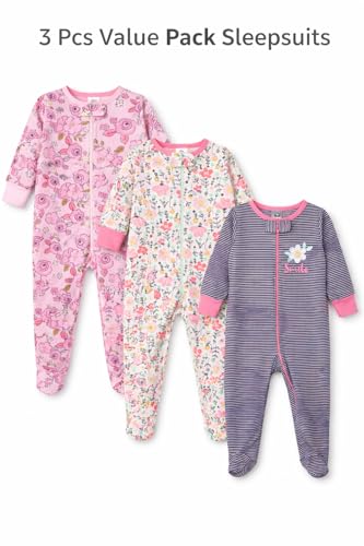 Image of TuddyBuddy Baby Girl's Cotton Printed Full Sleeves Sleepsuit /Footed Rompers for Baby Girl