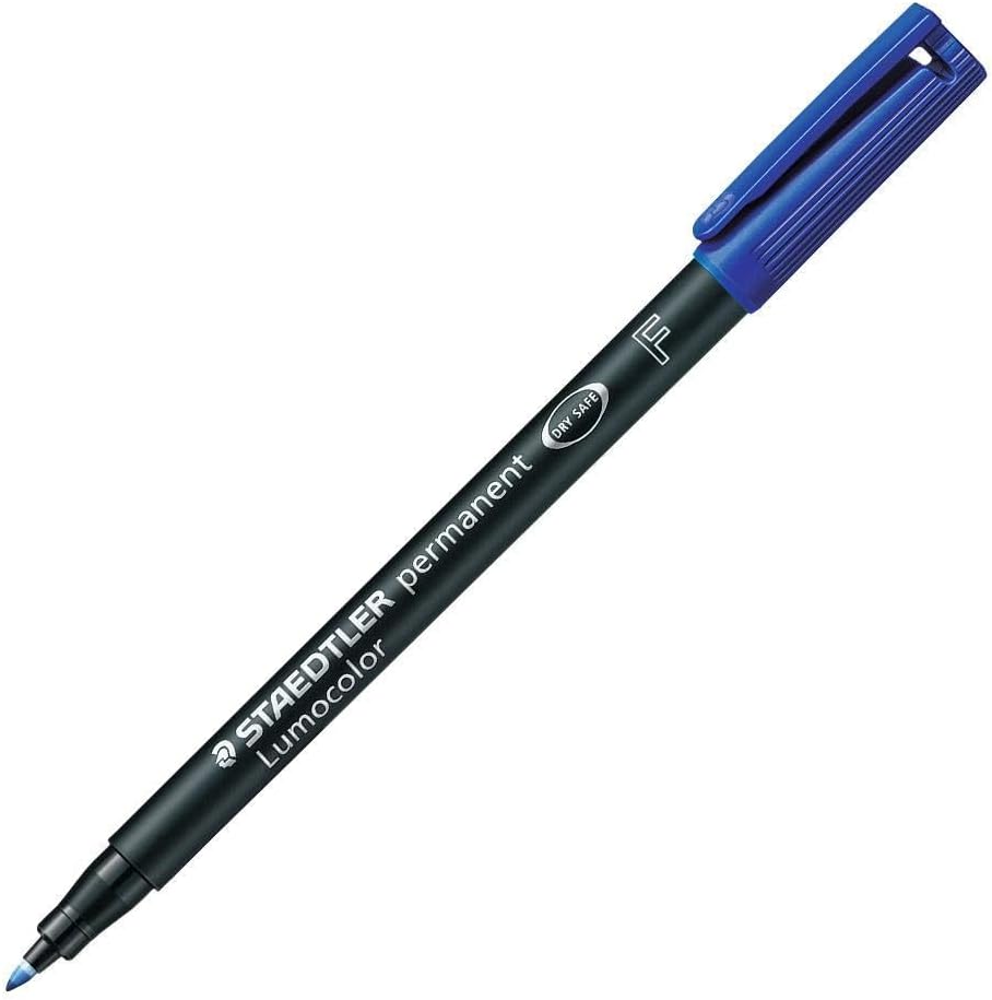 STAEDTLER Lumocolor Permanent Universal Pen: Box of 10 Permanent Markers, Blue, Felt Tip, Fine Tip 0.6mm - Multi Surface, Quick Dry, Dry Safe, Smudge-Proof, Waterproof - For Home, School, & Office