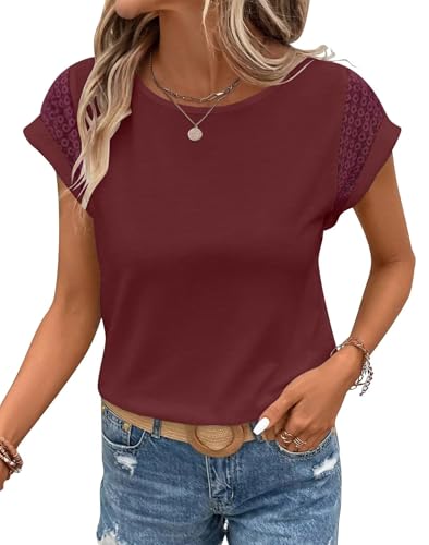 Image of Bliwov Womens Tops Lace Cap Sleeve T Shirts,Cute Trendy Casual,Beach Vacation Outfits,Summer Spring Fashion Clothes