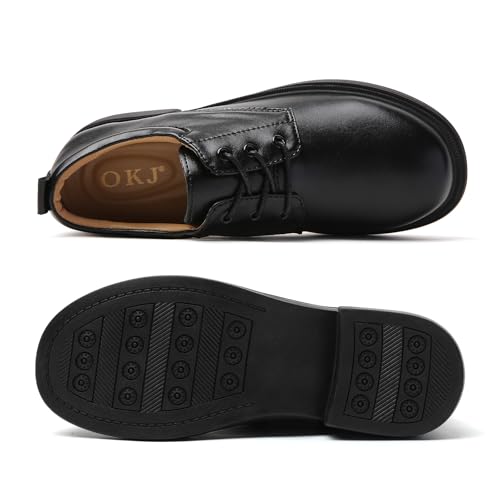 OKJ Oxford Shoes for Women Black Tie Women's Oxfords Shiny Leather Comfortable Slip on Lace up Ladies Loafers Business Casual Dress Work Office Shoes - Image 3