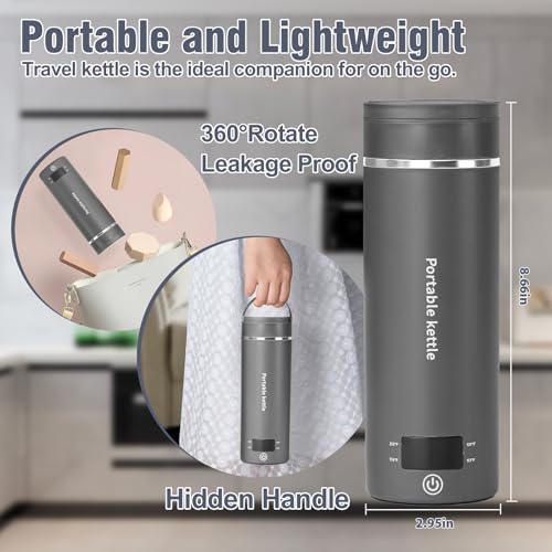 Travel Electric Kettle Portable Mini Kettle,Small Hot Water Boiler with 4 Temperature Settings,304 Stainless Steel,Fast Boiling Water with Auto Shut-Off and Boil Dry Protection,400ml (Grey, 400ml) — view 5
