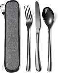 MURRI&MURRDI Travel Stainless Steel Cutlery Set for 1, Reusable Flatware Set with Case,Camping Silverware Set for Work, Knife Fork Spoon Utensil Set 3 Piece, Black
